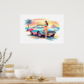 Meisje met auto en droom natuur poster (Keuken)