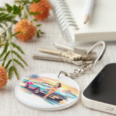 Meisje met auto en droom natuur sleutelhanger (Voorkant Rechts)