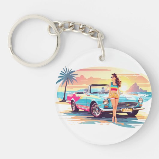Meisje met auto en droom natuur sleutelhanger (Voorkant)