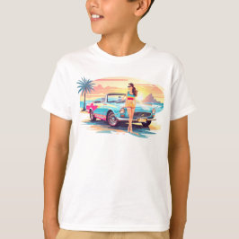 Meisje met auto en droom natuur t-shirt