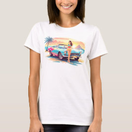 Meisje met auto en droom natuur t-shirt