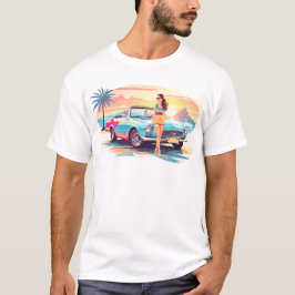 Meisje met auto en droom natuur t-shirt