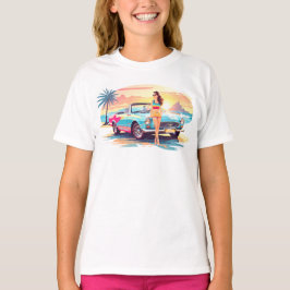 Meisje met auto en droom natuur t-shirt