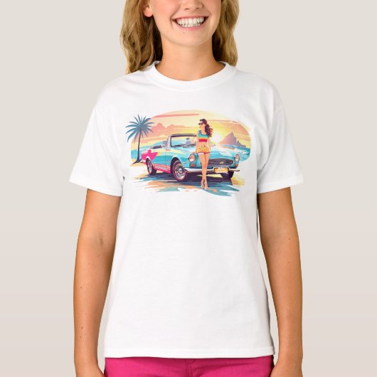 Meisje met auto en droom natuur t-shirt (Voorkant)