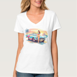 Meisje met auto en droom natuur t-shirt