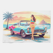 Meisje met auto en droom natuur theedoek (Horizontaal)