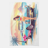 Meisje met auto en droom natuur theedoek (Verticaal)