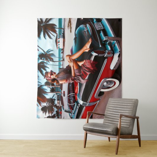 Meisje met auto wandkleed (In situ)