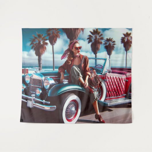 Meisje met auto wandkleed (Voorkant (horizontaal))