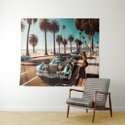 Meisje met auto wandkleed (In Situ (horizontaal))