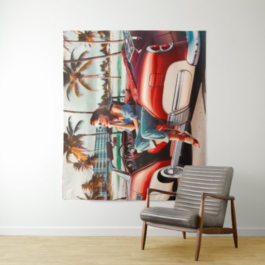 Meisje met auto wandkleed (In situ)