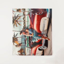 Meisje met auto wandkleed