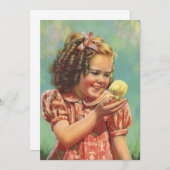  meisje met Baby Chick, blij kind glimlachend (Voorkant / Achterkant)