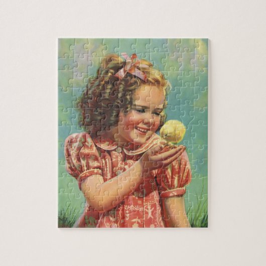meisje met Baby Chick, blij kind glimlachend Legpuzzel (Verticaal)