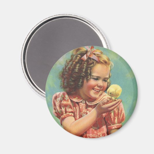  meisje met Baby Chick, blij kind glimlachend Magneet (Voorkant / Achterkant)