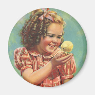  meisje met Baby Chick, blij kind glimlachend Magneet