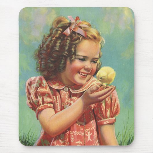  meisje met Baby Chick, blij kind glimlachend Muismat (Voorkant)