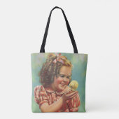 meisje met Baby Chick, blij kind glimlachend Tote Bag (Achterkant)