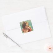 meisje met Baby Chick, blij kind glimlachend Vierkante Sticker (Envelop)