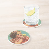  meisje met Baby Chick, blij kind glimlachend Zandsteen Onderzetter (Zijkant)