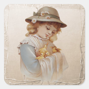 Meisje met Baby Eucks Vierkante Sticker