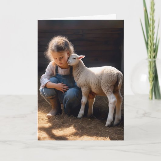 Meisje met Baby Lamb voor Verjaardag Kaart (Voorkant)