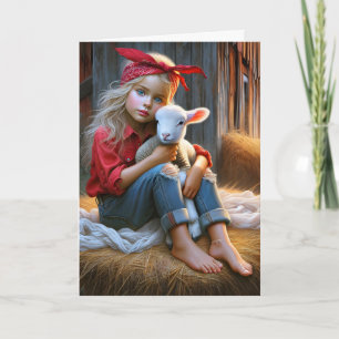 Meisje met Baby Lamb voor Verjaardag Kaart