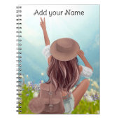 Meisje met backpack reisvakantie notitieboek (Voorkant)