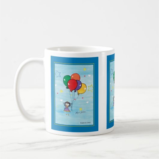 Meisje met ballonnen - Kinder kunst voor CHOC Koffiemok (Links)