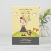 Meisje met ballonnen uitnodiging (Staand voorkant)