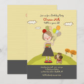 Meisje met ballonnen uitnodiging (Voorkant / Achterkant)