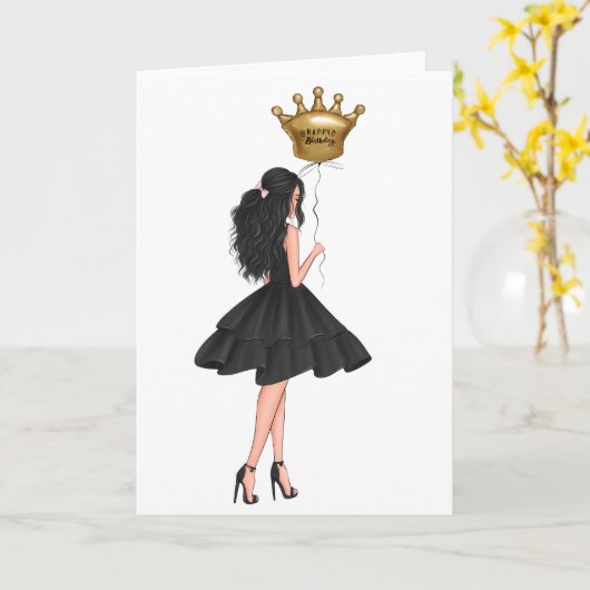 Meisje met ballonnen verjaardag kaart (Gele Bloem)