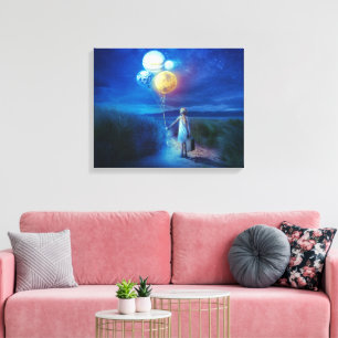 Meisje met ballonnetjes Pad Love Our Planet op Canvas Afdruk