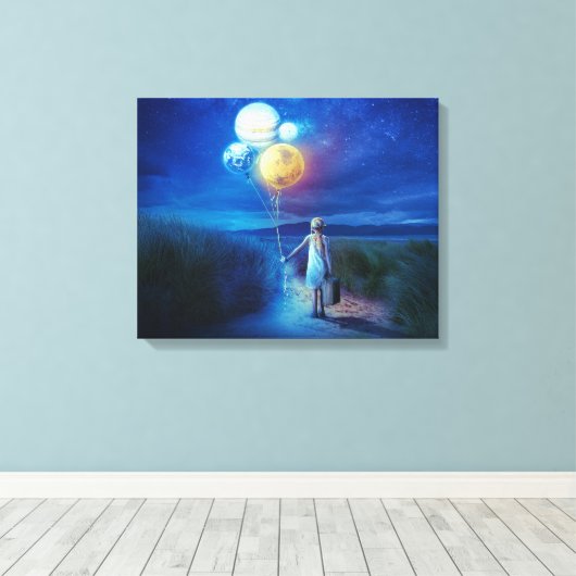 Meisje met ballonnetjes Pad Love Our Planet op Canvas Afdruk (Insitu (Houten vloer))