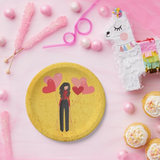 Meisje met ballonvaardig papieren bordje (Feest)