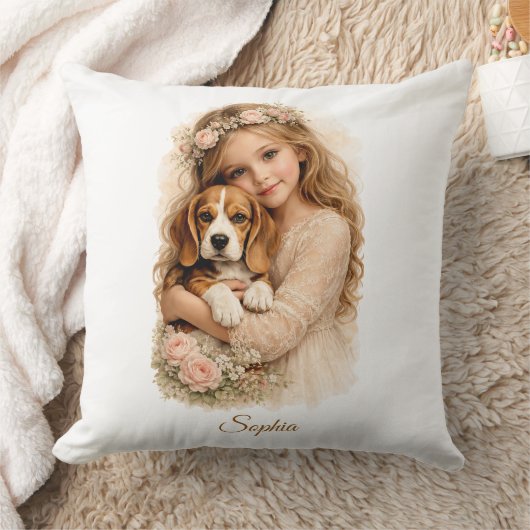 Meisje met beagle pup kussen (Deken)