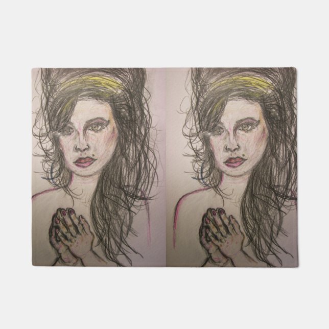 meisje met bijenkorf die bidt deurmat (Voorkant)