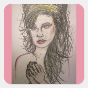 meisje met bijenkorf die bidt vierkante sticker