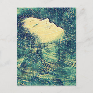 meisje met blauw-oceaangolven briefkaart