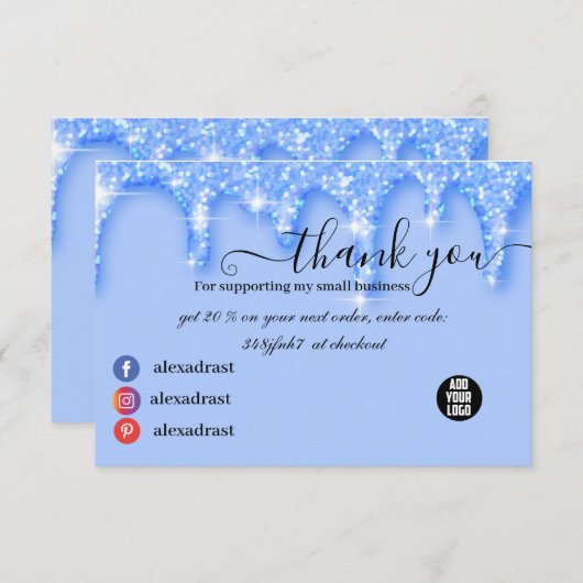 Meisje met blauwe glitter Hartelijk dank Bedankkaart (Voorkant / Achterkant)