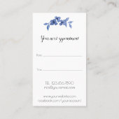  meisje met blauwe waterverf rozen-Floral Afsprakenkaartje (Achterkant)