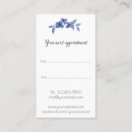  meisje met blauwe waterverf rozen-Floral Afsprakenkaartje (Achterkant)