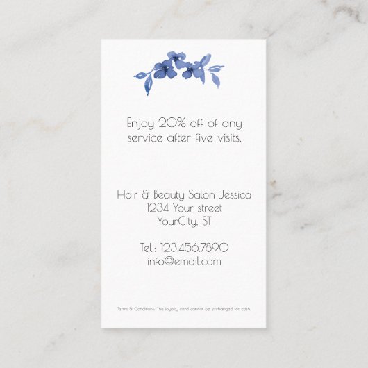  meisje met blauwe waterverf rozen-Floral Klantenkaartje (Achterkant)