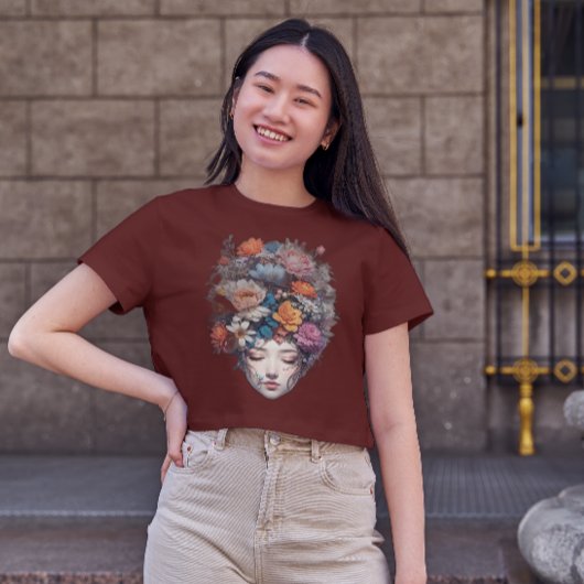 Meisje met Bloem Hoofd T-Shirt