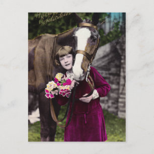Meisje met bloemen briefkaart