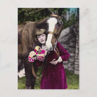 Meisje met bloemen briefkaart