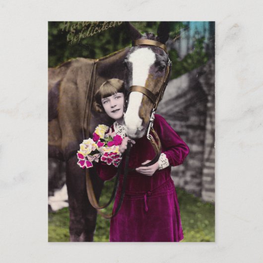 Meisje met bloemen briefkaart (Voorkant)