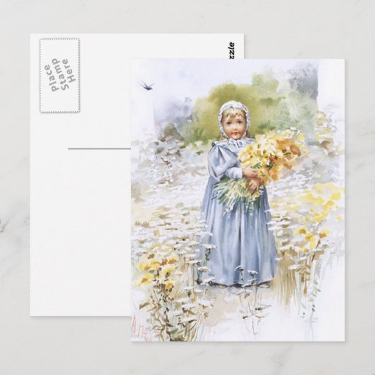 Meisje met bloemen briefkaart (Voorkant / Achterkant)