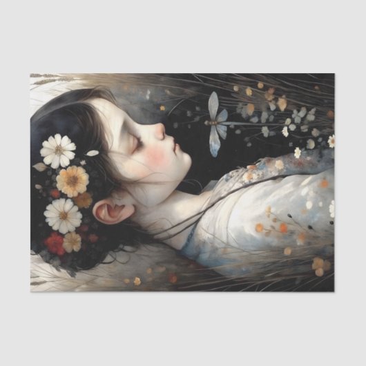 Meisje met bloemen en libel decoupage tissuepapier (Voorkant)