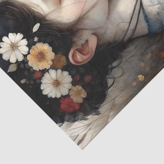 Meisje met bloemen en libel decoupage tissuepapier (Detail)